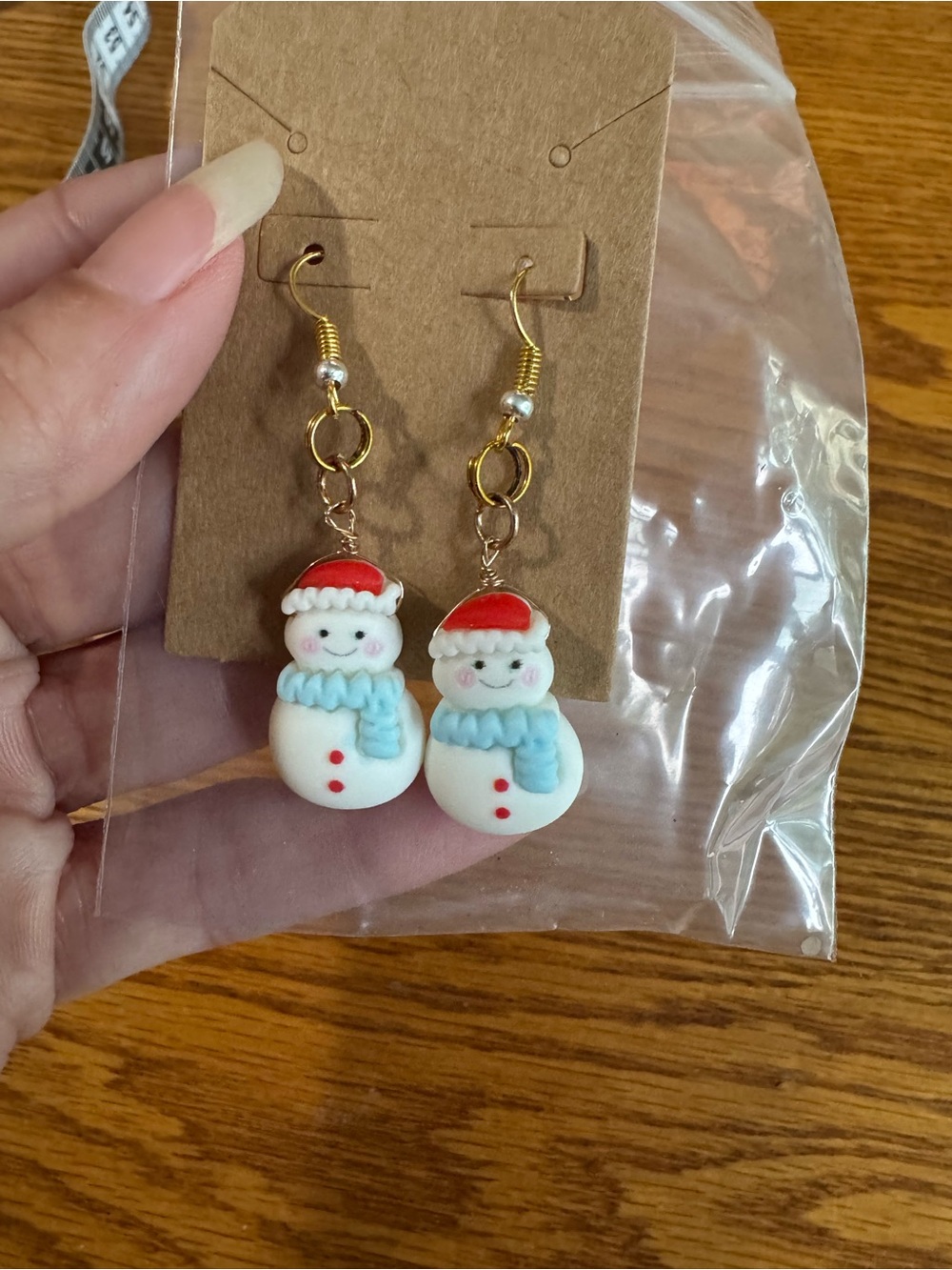 Cute Snowman Dangle Earrings - Red & Light Blue Accents